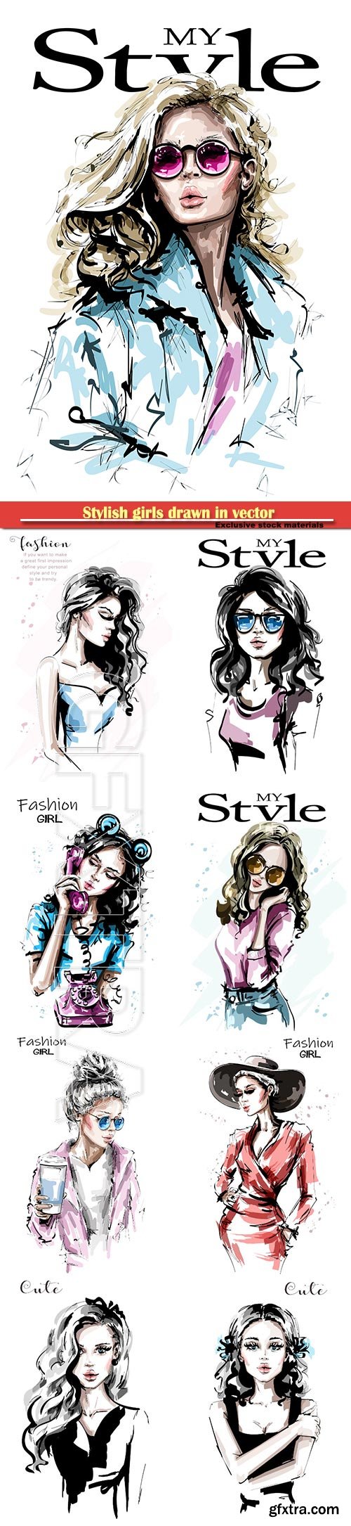 Stylish girls drawn in vector