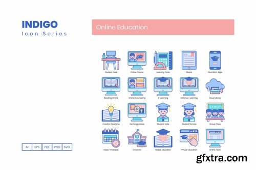 Online Education Icons Indigo Series