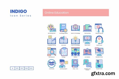 Online Education Icons Indigo Series