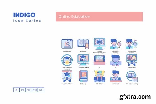 Online Education Icons Indigo Series