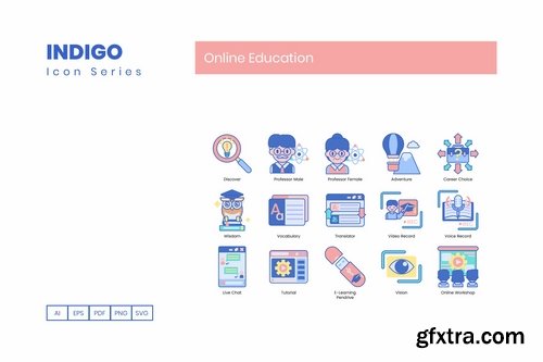 Online Education Icons Indigo Series