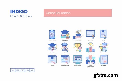 Online Education Icons Indigo Series