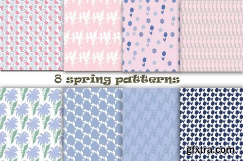 Seamless pattern with abstract spring flowers