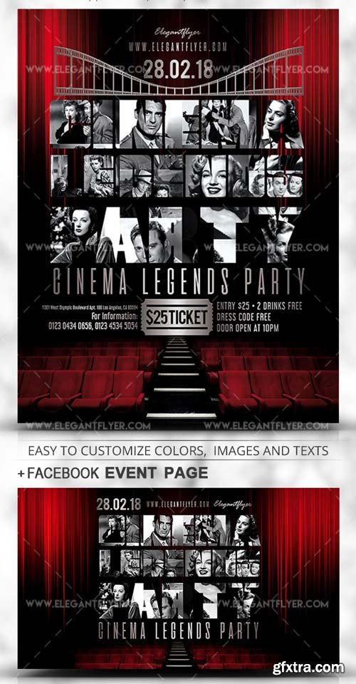 Cinema Legends Party V1 2019 PSD Flyer Template + Facebook Cover + Instagram Post
