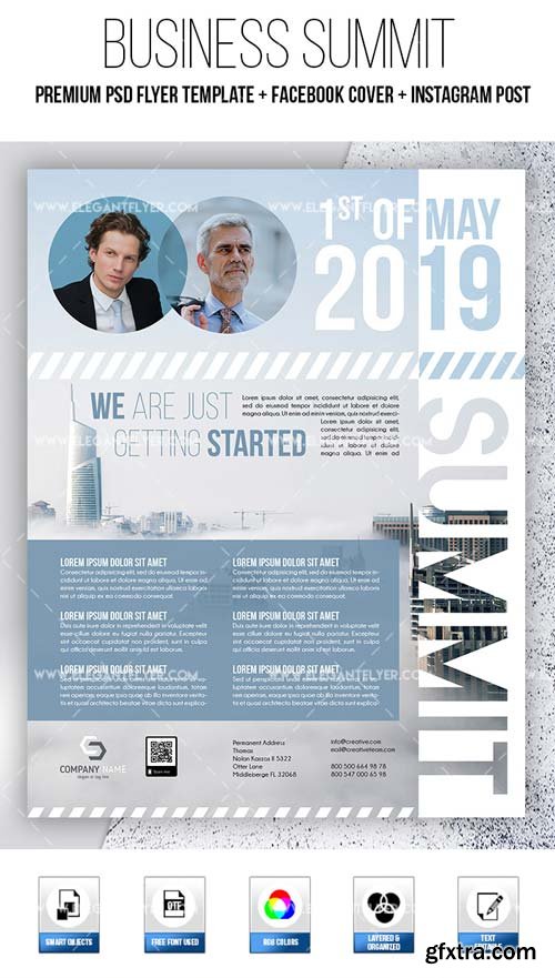 Business Summit V8 2019 PSD Flyer Template + Facebook Cover + Instagram Post