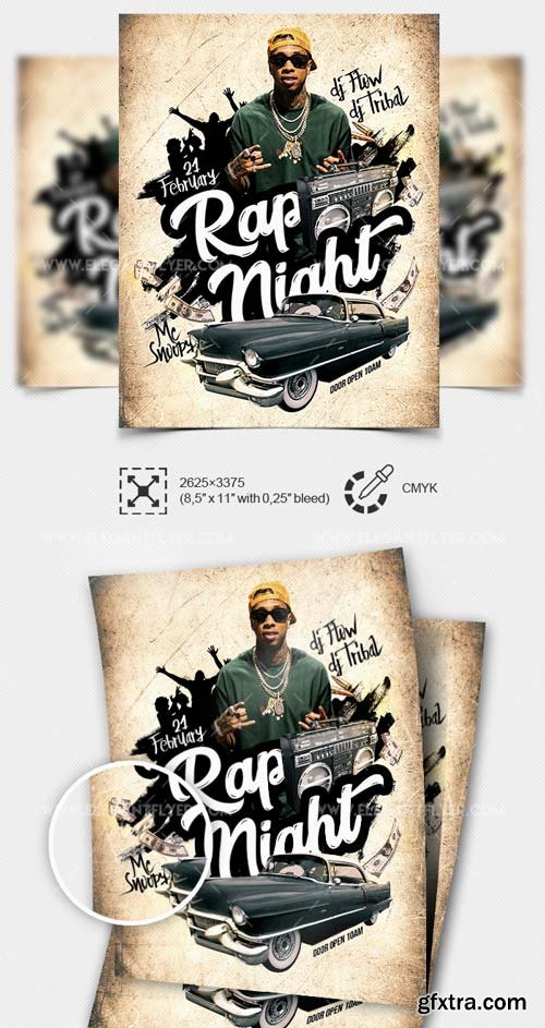 Rap Night V1 2019 PSD Flyer Template + Facebook Cover + Instagram Post