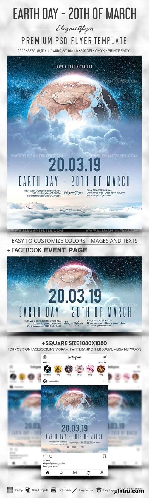 Earth Day V1 2019 20th of March PSD Flyer Template + Facebook Cover + Instagram Post