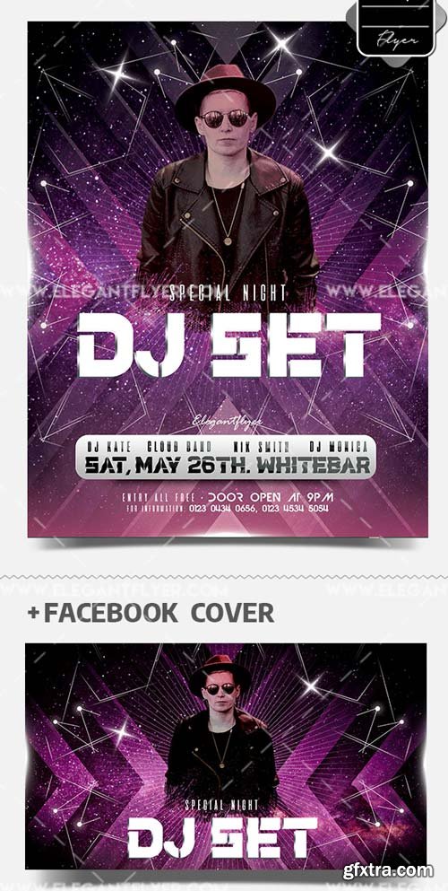 DJ Set Event V1 2019 PSD Flyer Template + Facebook Cover + Instagram Post