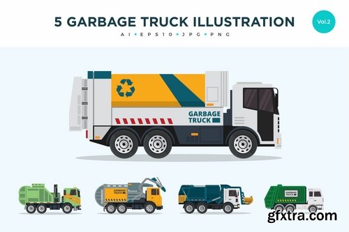10  Recycle Garbage Truck Vector Illustration Set