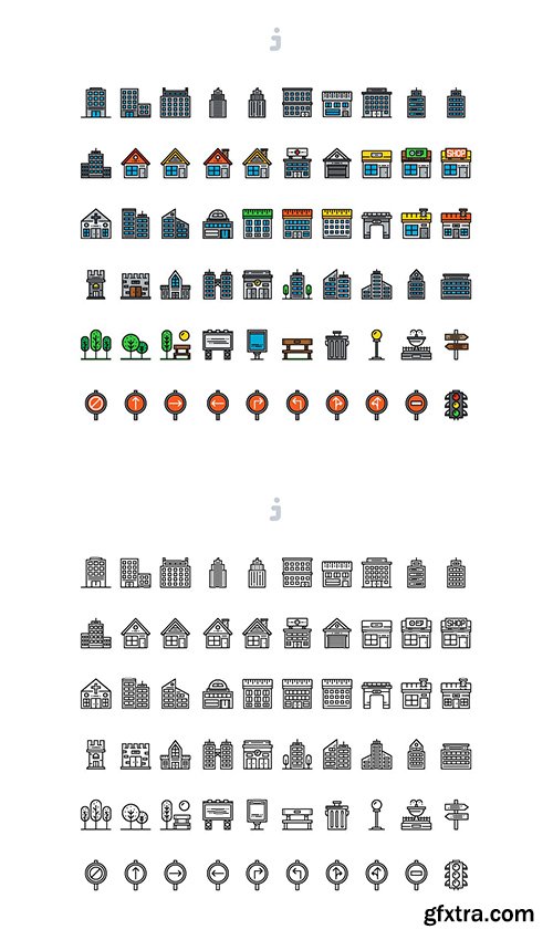 60 Building Icons - Detailed Line Icon