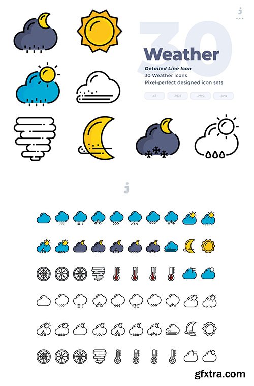 30 Weather Icons - Detailed Line Icon