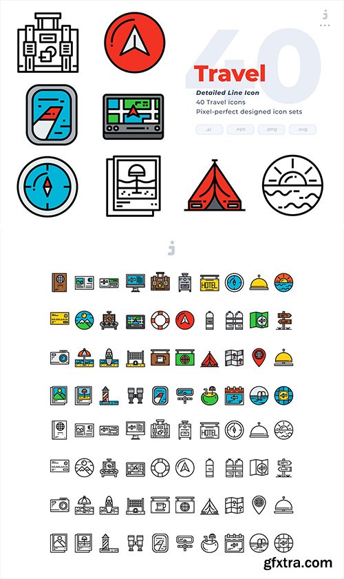 40 Travel Icons - Detailed Line Icon