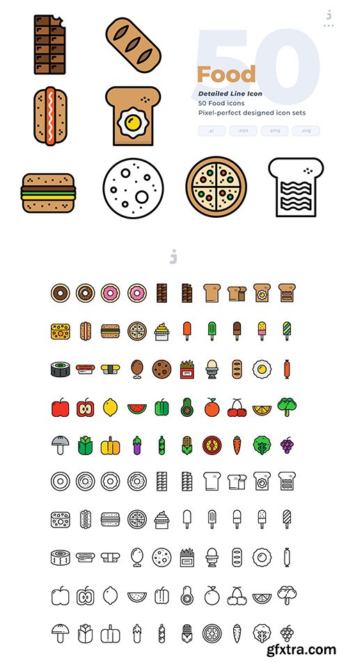 50 Food Icons - Detailed Line Icon