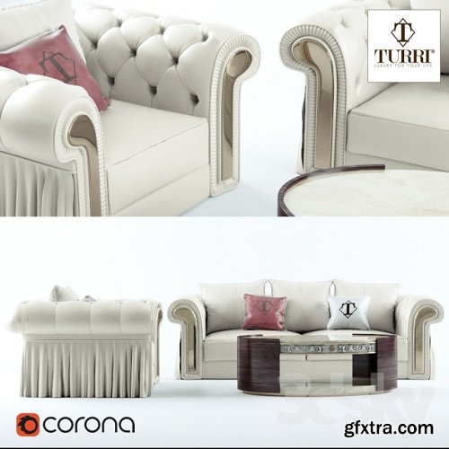 Sofa, chair, coffee table Turri Couture