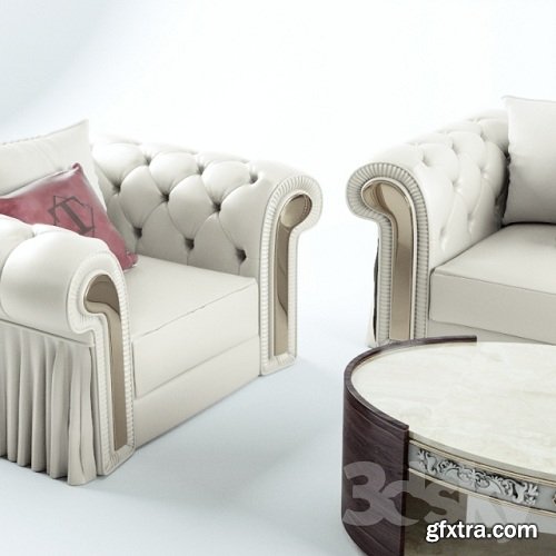 Sofa, chair, coffee table Turri Couture