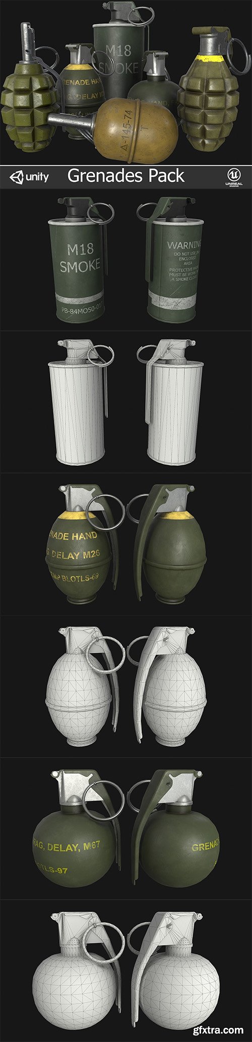 Cgtrader - Grenades Pack Low-poly 3D model
