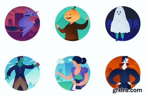 Halloween Curvy People Concept Illustrations