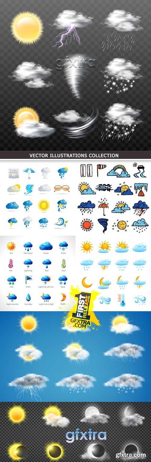 Weather meteorological signs and icons collection elements