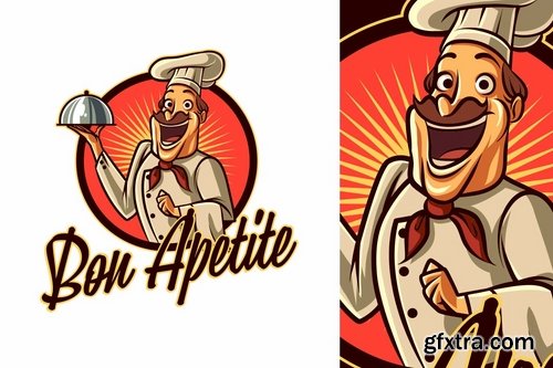 Vintage Retro Old Cook or Chef Mascot Logo 6.0