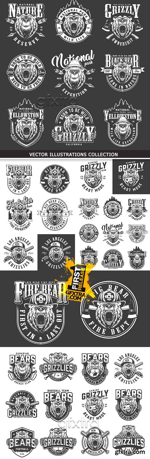 Bear Yellowstone grizzly monochrome logotype vintage