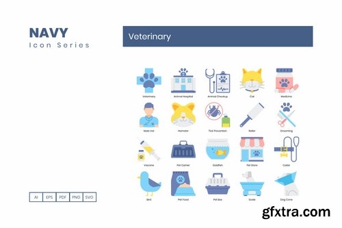 60 Veterinary Icons Navy Series