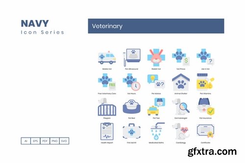 60 Veterinary Icons Navy Series