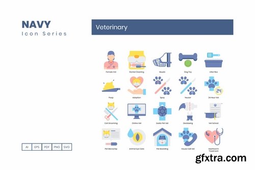 60 Veterinary Icons Navy Series