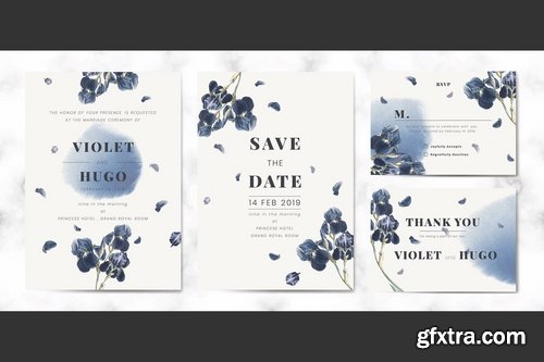 Floral wedding invitation card set vector