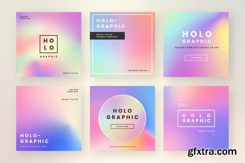 Holographic website banner design vector set