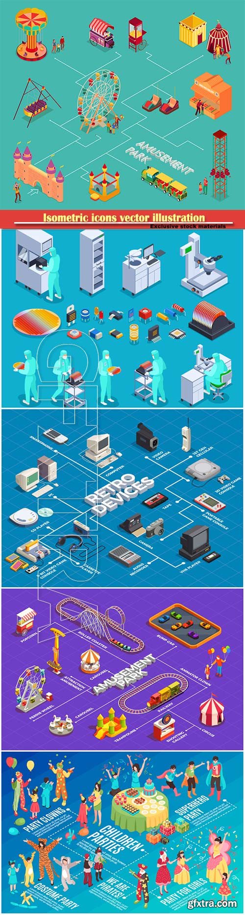 Isometric icons vector illustration, banner design template # 18