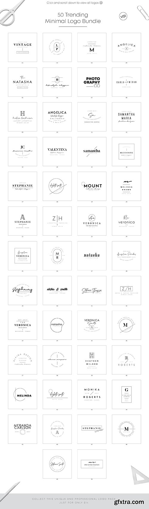 CreativeMarket - 50 Trending Minimal Logo Bundle V01 3567383