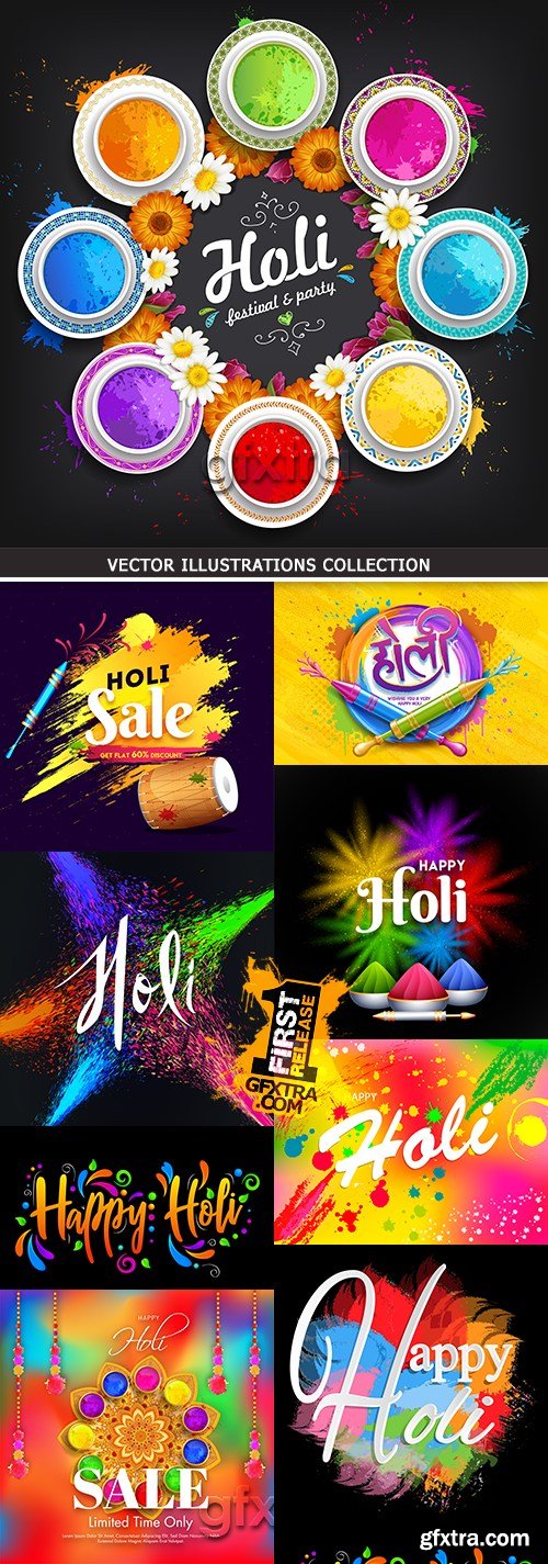 Holi traditional India festival decorative illustration