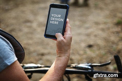 Woman checking the gps map on mobile mockup