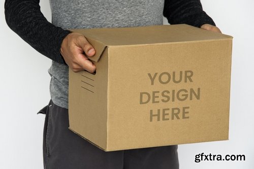 Man Carry Cardboard Box Mockup