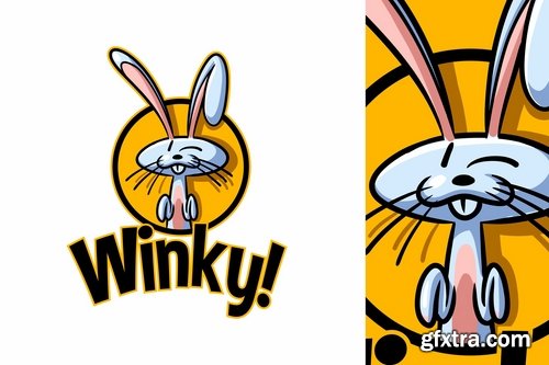 Winking Cartoon Rabbit Mascot Logo