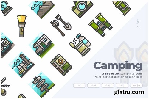 30 Camping and Backpacker Icons
