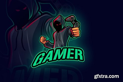 Anonymous Evil Hooded Gamer Mascot Logo