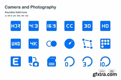 Camera and Photography Roundies Solid Glyph Icons