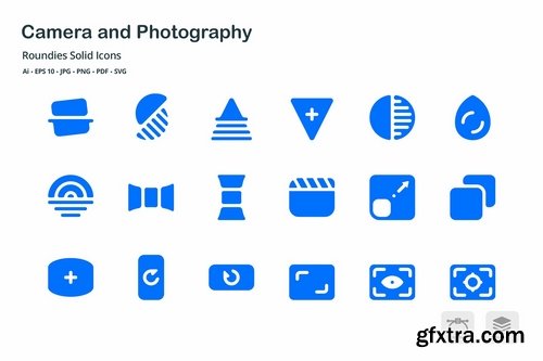 Camera and Photography Roundies Solid Glyph Icons