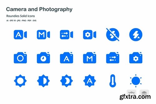 Camera and Photography Roundies Solid Glyph Icons