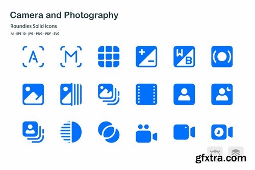 Camera and Photography Roundies Solid Glyph Icons