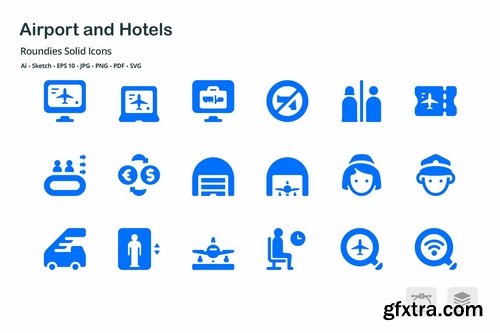 Airport and Hotels Solid Glyph Icons