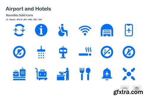 Airport and Hotels Solid Glyph Icons