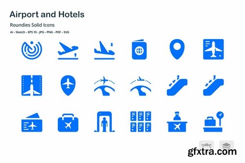 Airport and Hotels Solid Glyph Icons