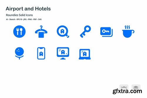 Airport and Hotels Solid Glyph Icons