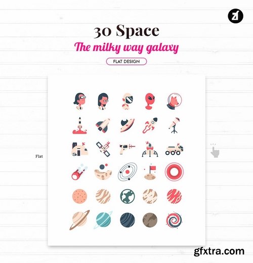 30 Space elements in flat design