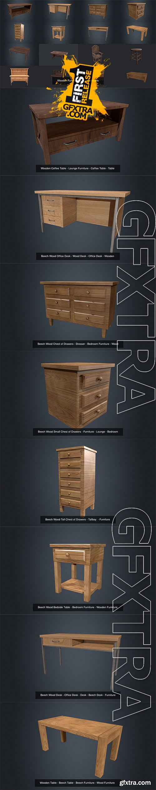 Cgtrader - Wooden Furniture Pack 3D Model Collection