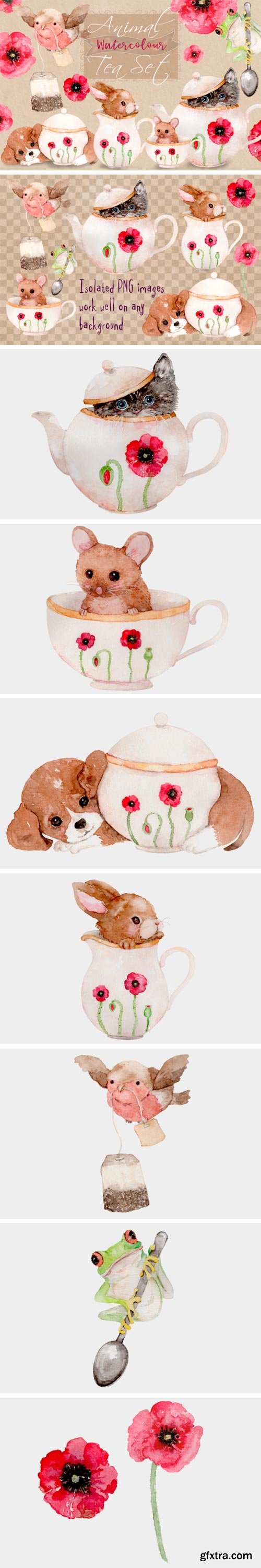 Animal Tea Set Watercolor Clip Art Illustrations 956719