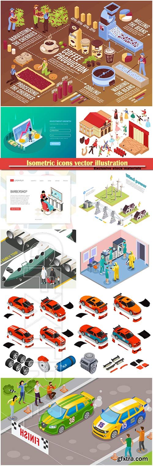 Isometric icons vector illustration, banner design template # 27