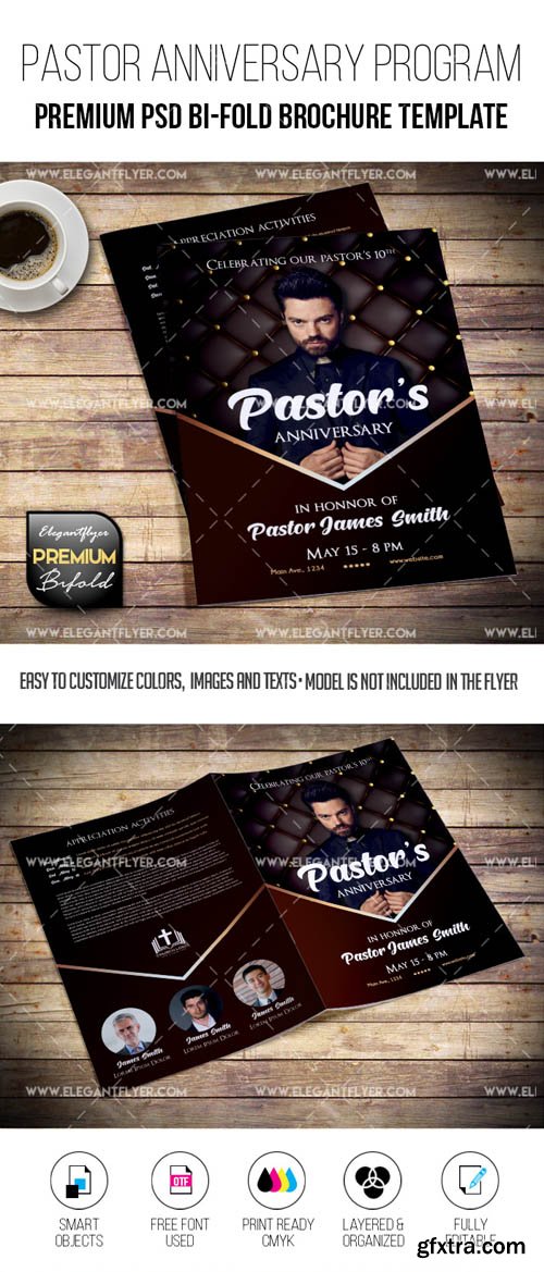 Pastor Anniversary Program V11 2019 Bi-Fold PSD Brochure Template